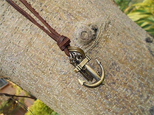 Long Leather Chain Cord Boho Necklace With Vintage Bronze Alloy Anchor Pedant Sweater Charm Necklace