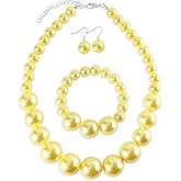 KOSMOS-LI Women's Large Big Simulated Pearl Statement 19" Necklace Bracelet and Earrings Jewelry Set Stocking Stuffers