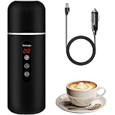 Electric Travel Kettle,12V/24V Car Coffee Warmer Kettle,Portable Hot Water Boiler,Small Hot Water Heater with Built-in Magnetic Induction Stirring