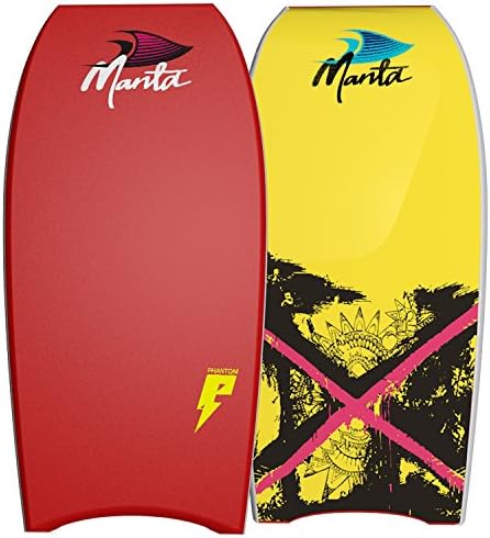 Manta Phantom Crescent Tail 44 Bodyboard - Red deck, Black rails, Graphic bottom