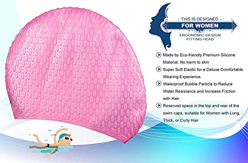 Msicyness Swim Cap for Long/Curly Hair 100% Silicone Swimming Hat for Adult Swimming Pool Laps Latex Rubber Reduce Water Intake Men Women UV Guys Girl Bathing Cap - Thumbnail 3