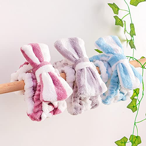 Shindel Bow Hair Band, 6PCS Soft Coral Fleece Headband Cute Bowknot Makeup Cosmetic Headbands for Washing Face Shower Spa Mask, Striped style