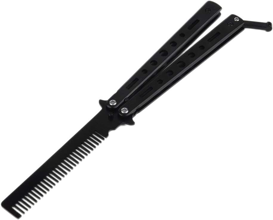 Kaemma Professional Training Salon Stainless Steel Folding Practice Training Butterfly Style Comb Hand Tool(Color:Silver)