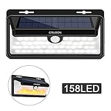 CRUBON New 158 LED Motion Sensor Outdoor Solar Lights 270° Wide Angle Wireless Security Night Wall Lights (White Lights + Flame Light), Easy-to-Install for Yard Garage Deck