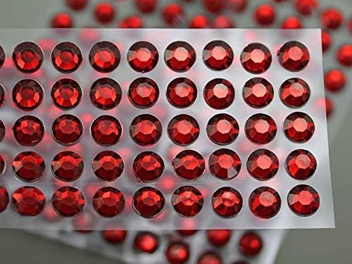 8mm SS40 Red Self Adhesive Acrylic Rhinestones Plastic Face Gems Stick On Body Jewels for DIY Cards and Invitations Crafts Bling Sticker - 5 Sheets - 250PCS