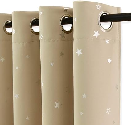 pony dance cortinas infantiles moderno cortinas opacas de estrellas platedas para habitacion nino nina 2 piezas 132 x 137 cm beige