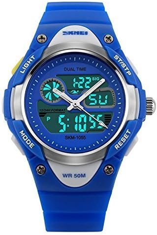 Boys Girls Kids Child Wrist Watches Analog Digital Dual-time Display Water Resistant Sports Watch Blue
