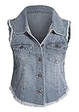 Women's Sleeveless Frayed Button Up Cropped High Low Denim Jean Jacket Vest