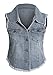 Women's Sleeveless Frayed Button Up Cropped High Low Denim Jean Jacket Vest