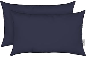 RSH DECOR: Sunbrella Lumbar Throw Pillows Set of 2 | 20" x 12" | Water and Fade-Resistant Performance Fabric | Outdoor Pillow Covers with Down-Alternative Inserts | Canvas Navy Blue
