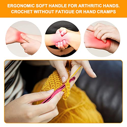 KongJies Crochet Hooks Set, 22pcs Pack Multicolor Aluminum Knitting Needles Yarn Craft Set Soft Grip Assorted Ergonomic Handle Crochet Hooks 22 Sizes