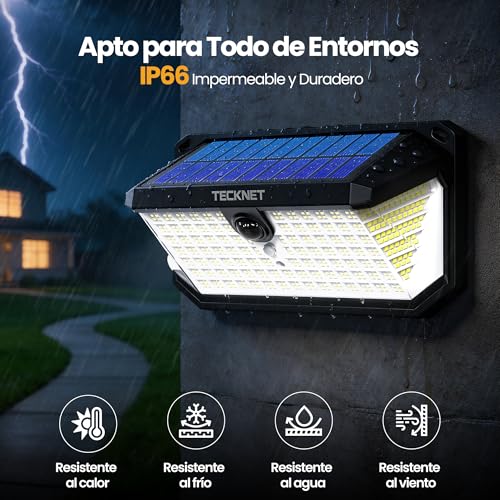 TECKNET Outdoor Solar Light, 546 LEDs, 300° Illumination, Outdoor Solar Spotlight with Remote Control, IP66 Waterproof, Outdoor Solar LED Spotlights with Hooks, for Gardens, Garages, Patio