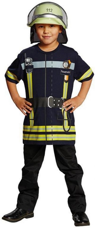 PartyXPeople Fireman Game Shirt, Costume T-Shirt, Children, Motif Shirt, Unisex, Blue, 12933, Size 140, Darkblue
