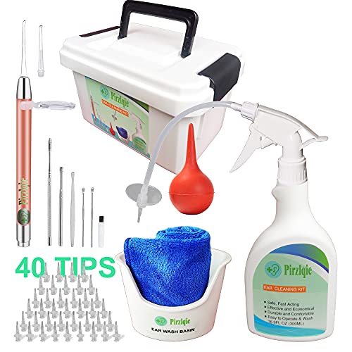 Photo 1 of Ear Wax Removal Tool, Ear Cleaning Kits Safe Ear Irrigation Kit Ear Flush Kit for Adults Kids, Ear Wax Washer Device with LED Earwax Spoon, Basin, Bulb, Curette Kit, Towel, 40 Tips, Storage Box White