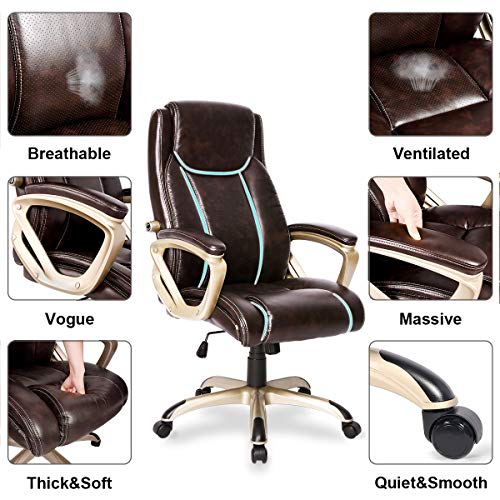PU Leather Executive Office Chair Desk Task Computer Chair Swivel High Back Chair with Ergonomic Adjustable Lumbar Support Brown