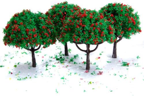 2.7 Inch Green Train Set Scenery Landscape Model Tree with Red Flowers - 20PCS