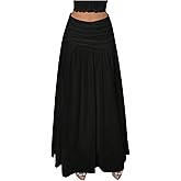 RoseSeek Women's Ruched Ruffle Layered Maxi Skirts Elegant Sheer Mesh Flowy Vacation A Line Long Skirt