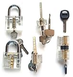 Looching Crystal 5 Pieces Padlock Set with Cutaway Practice Padlock, Style 1
