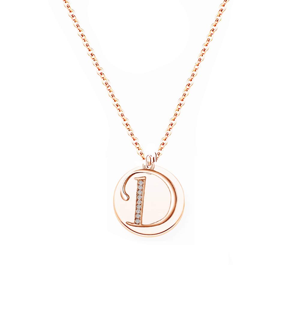baobei handmade Initial A-Z Letter Choker necklace 14k rose gold stainless steel personalised name round mirror charm pendant necklace for women Girls (D)