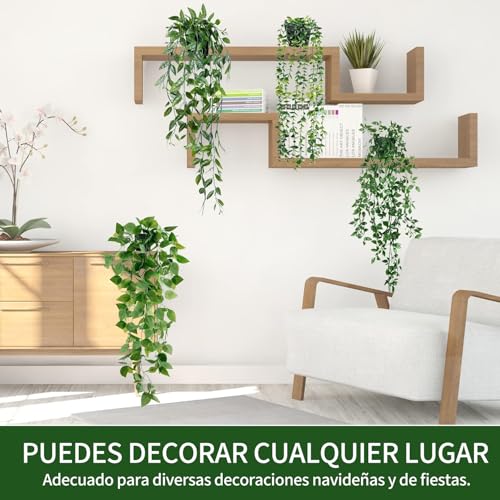 4 Piezas Plantas Colgantes Artificiales,Planta de Vid Adornos,Enredaderas Artificiales con Macetas,Hojas Falsas Decorativas,Decoración de Interior y Exterior,Para bodas,terrazas, casas,dormitorios