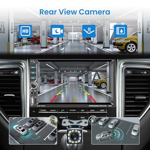VECHTEL 2 Din Car Radio with Carplay Android Wireless Car, 7 Inch Touch Screen Bluetooth Stereo Car Radio FM Type-C/USB/TF/AUX Mirror Link SWC MIC Rear Camera Remote Control