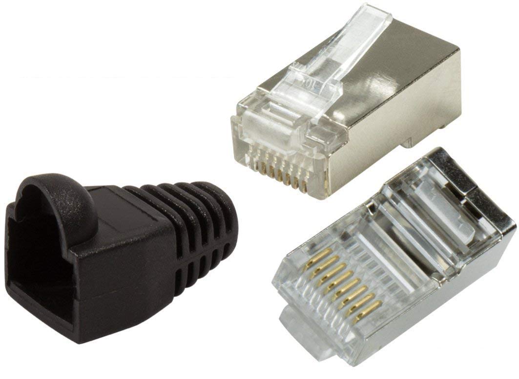 odedo Pack of 20 Crimp Connectors CAT6 / 5e Metal Shielded with Kink Protection Case, Crimp Connector Network Lan Cable Network Connector RJ45 Cat6 Cat5e Modular Plug Shielded Connector (Black)