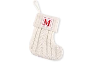 CRSMHLPK 8 Inch Mini Initial Christmas Stocking Monogram Embroidered Christmas Stocking Red,White,Green Knitted Handmade Small Christmas Stocking Decorations-White-M-C10