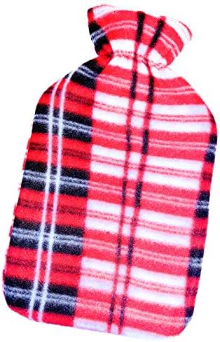 Hot Water Bottle 2L Full Size with Washable Soft Fleece Cover, Cold Nights, Quick Pain Relief and Comfort (Red Checkered)
