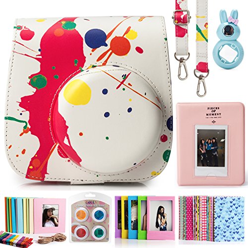 CAIUL Compatible Mini 8 Camera Case Bundle with Album, Filters & Other Accessories for Fujifilm Instax Mini 9 8 8+ (Colorful Painting, 7 Items)