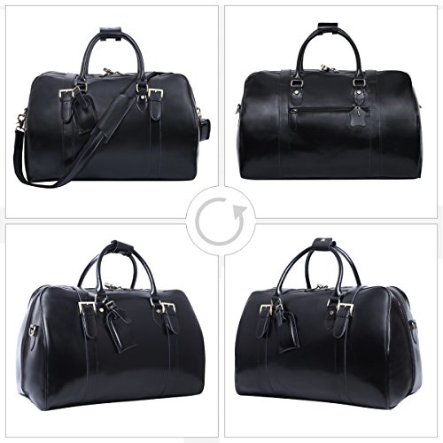 Leathario Mens Genuine Leather Overnight Travel Duffle Weekend Bag (Black-141)