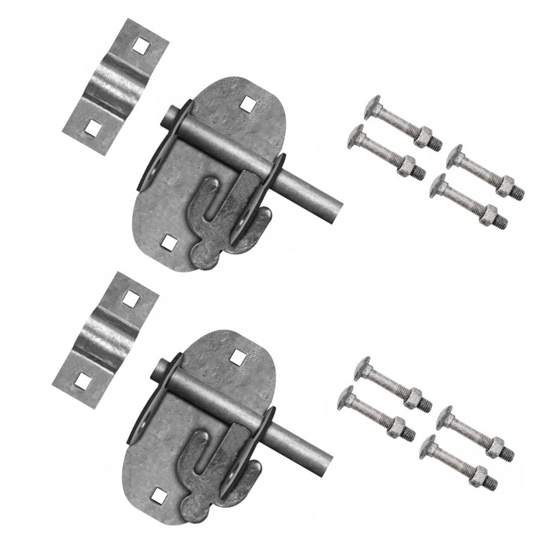 TERF® Heavy Duty Oval Padlock Sliding Bolt Galvanised 100mm (4 inch) Pad Bolt Silver for Use with Garden Gates Sheds Garage Out House Doors Lock Including Fixing - Pack of 2