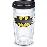 Tervis DC Comics Batman Emblem Made in USA Double Walled Insulated Tumbler Travel Cup Keeps Drinks Cold & Hot, 10oz Wavy, Clear - Black Lid
