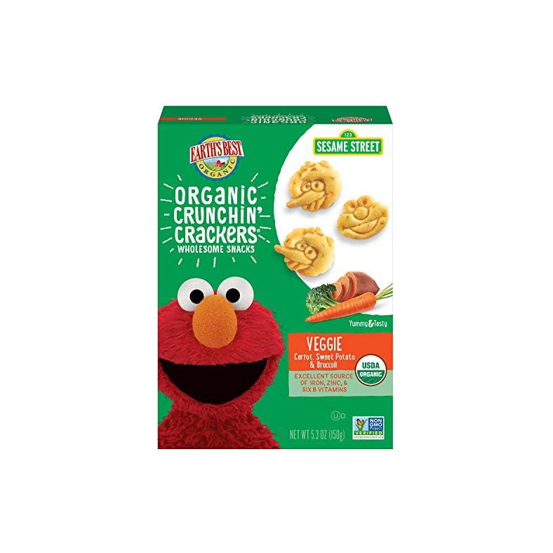Earth’s Best Organic Sesame Street Toddler Snacks, Crunchin’ Crackers, Veggie, 5.3 Oz Box (Pack of 6)