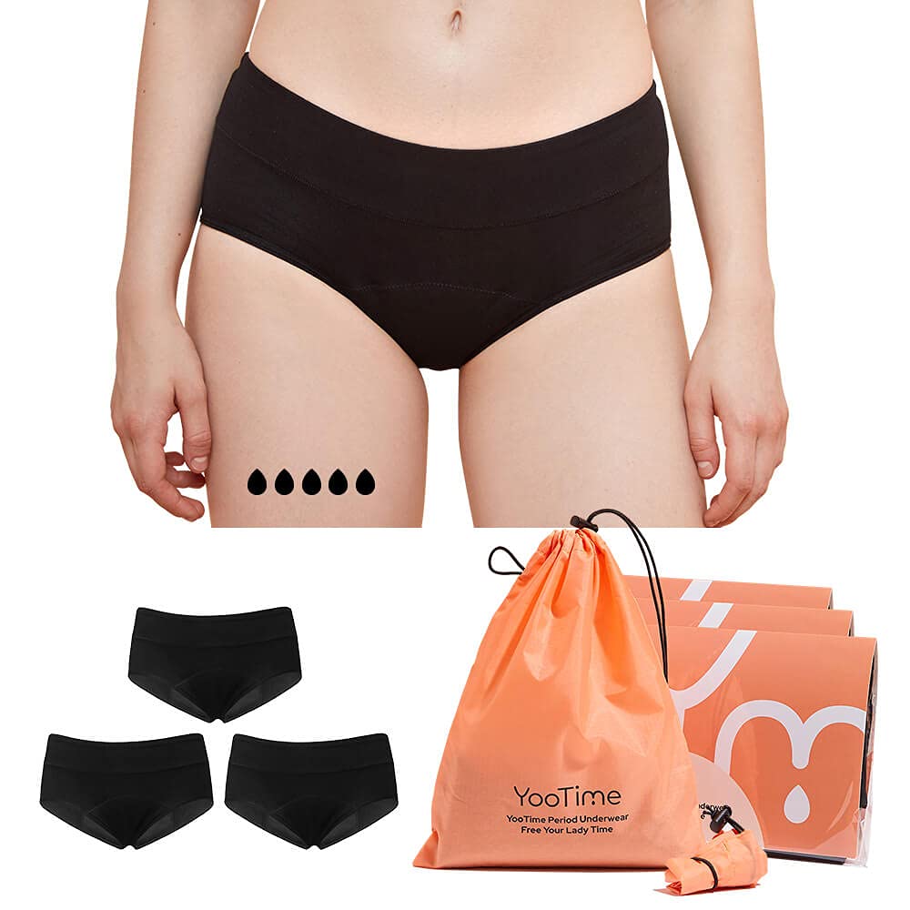 YooTime Women Period Pants Heavy Flow, Cotton Absorbent Menstrual Knickers for Teenagers Postpartum Black/3Pack/XL