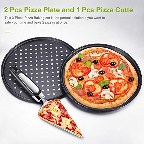 Pizza Crisper Set of 3, Includes 2 Piece Perforated Pizza Pan 13 Inch Carbon Steel Non Stick