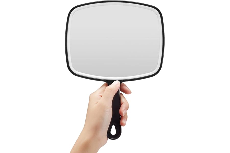 OMIRO Hand Mirror, Black Handheld Mirror with Handle, 6.6″ W x 9.2″ L