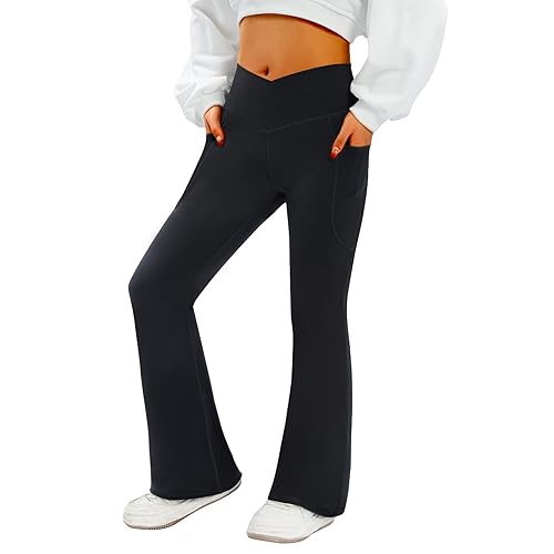 COPYLEAF Women's Flare Yoga Pants with Pockets-V Crossover High