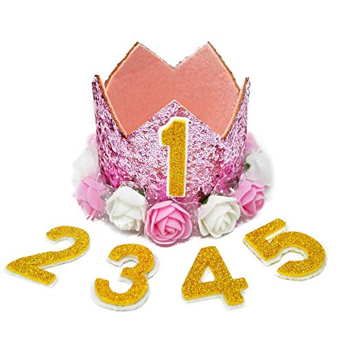 Suzzam 1 Birthday Hat, First Birthday Crown Baby Girl Princess Dog Birthday Hat Pets Reusable Birthday Party Hats Cat Kitten Headband Hats 1-5 Figures - Thumbnail 7
