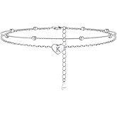 Silvora 925 Sterling Silver Anklets for Women Heart Anklet with Beaded Heart Initial Anklets for Womens