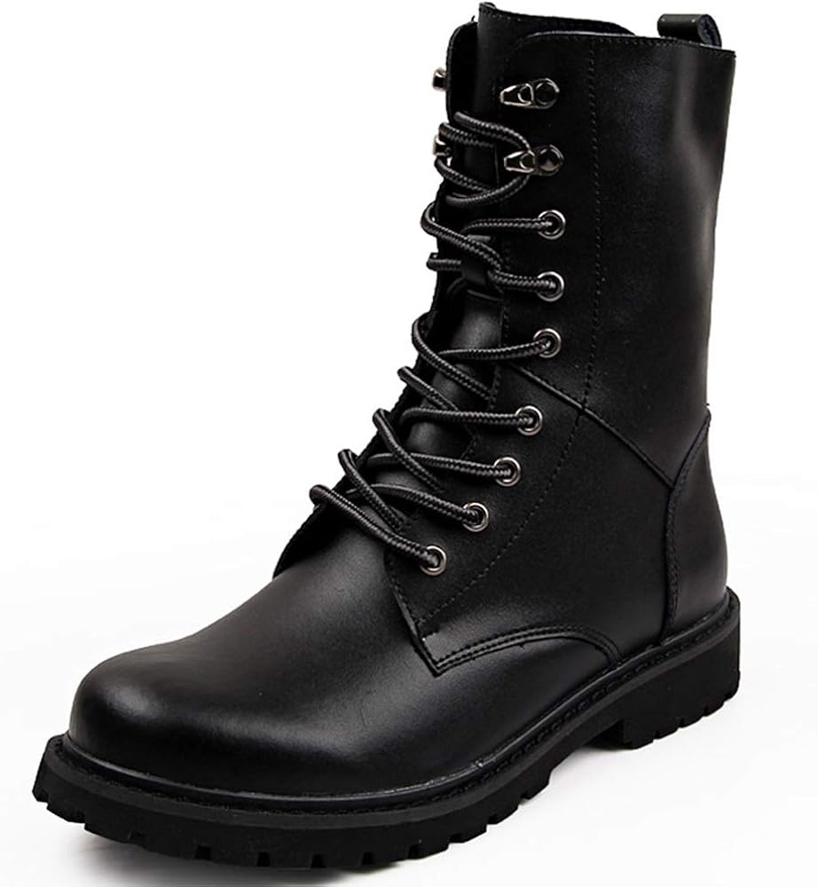 DADIJIER High Top Boot for Men Casual Leather Boots Mid Calf Fashion Retro High Tops Shoes Hard 
