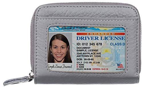 Gostwo Genuine Leather Credit Card Holder with Zipper Womens Card Case RFID Blocking with Zip Around Wallet(Natural Grey)