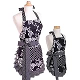 Flirty Aprons Bundle - 2 Items - Women's Sassy Black Apron & Girl's Sassy Black Apron