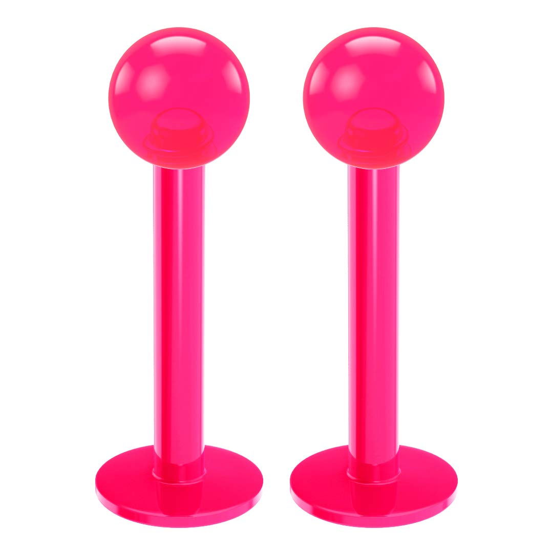 2pc 1.2mm 16g Labret Bar Studs Lip Ring Monroe Tragus Snake Spider Bites Forward Helix Cartilage Dahlia Conch Pink Dental-Grade Acrylic 3mm Ball Piercing - 8mm