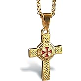bahamut Knights Templar Cross Pendant Necklace for Men Stainless Steel Vintage Crusader Holy Knight Jewelry with 25 inches Chain Link