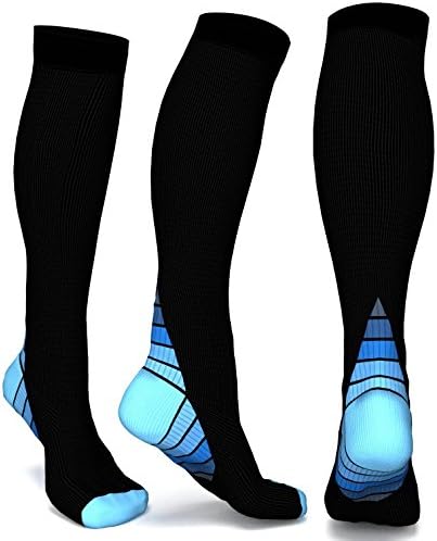 Compression Socks for Men &amp; Women, BEST Graduated Athletic Fit for Running, Nurses, Shin Splints, Flight Travel, &amp; Maternity Pregnancy. Boost Stamina, Circulation, &amp; Recovery (L/XL, Black&amp;Blue)