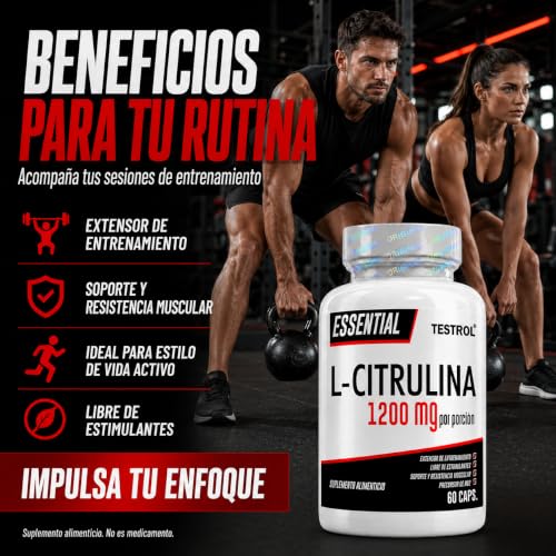 L Citrulina Essential 1200 mg, precursor natural del óxido nítrico que ayuda a la circulación y procesos de vasodilatación. Testrol Citrulina Essential (60 CAPSULAS)