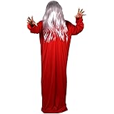 Womens Ghost Costume Adult Halloween Ghost Costume with Wig and Red Nails for Cosplay Dress Up Party Outfit