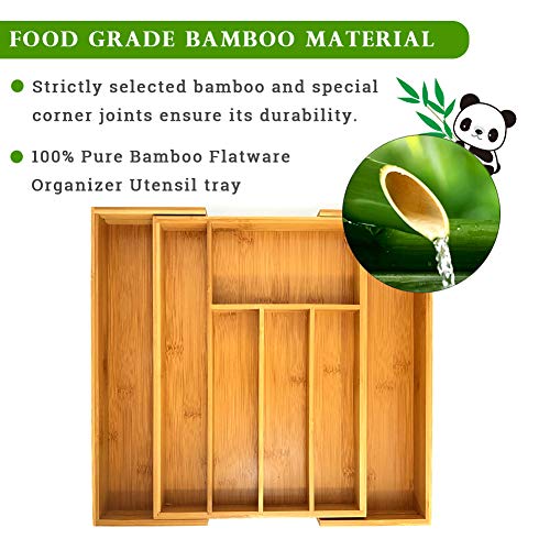 Expandable Utensil Drawer Organizer, Bamboo Cutlery Tray Utensil Organizer Adjustable Kitchen Drawer Insert, Silverware Flatware Organizer Utensil tray, Jewelry Showcase (7 Box)