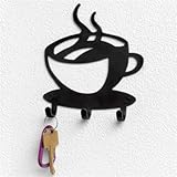 Spectrum Black Steel Coffee Time Wall Mounted 3 Hook Key Rack (Office Product)
