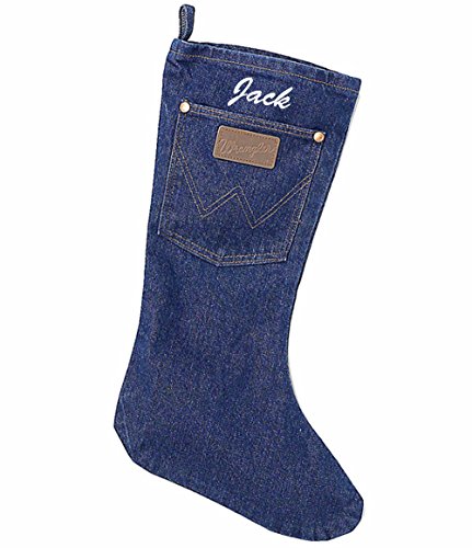 Basics Clothing Store Wrangler Denim Christmas Stocking with Custom Name Embroidery